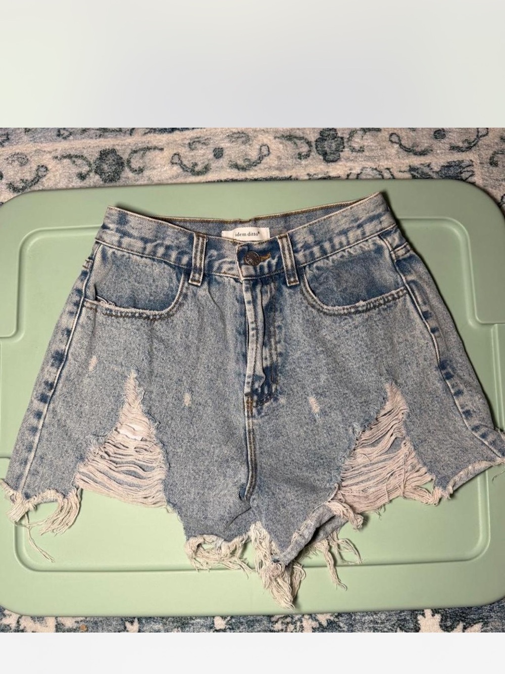 American Threads Light Blue Distressed High-Waist Jean Shorts